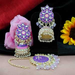 ต่างหูแฟชั่นสุดประณีตของ Kundan Jhumka ไข่มุกน้อย - Product Image 3