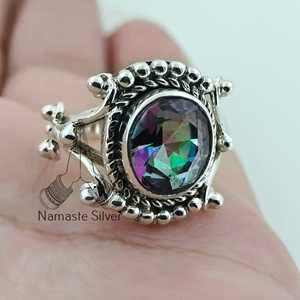 Mystic Topaz Oval Handmade Statement Women's <b>Ring</b> <b>Dainty</b> Sterling Silver Gemstone Jewelry for Birthday Anniversary Christmas - Product Image 3