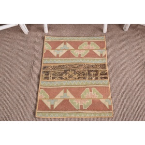 1.5x2.5 ft Turkish Small Rug, <b>Brown</b> Green Vintage Moroccan <b>Wool</b> Rug - Product Image 1