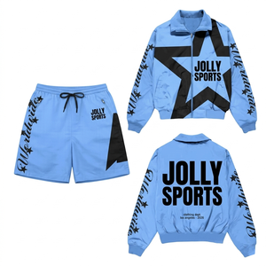 Men's GSM Polyester <b>Pink</b> Windbreaker And Shorts Set Puff Screen Print Custom Logo Tracksuit Wear Windbreaker Shorts Set for Men - Product Image 3
