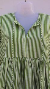 เดรสมิดิคอลึกและลายทางสีเขียวเดรสพิมพ์ลายแถบคาดเอวแบบธรรมชาติสำหรับฤดูร้อน - Product Image 2