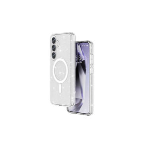 Funda de Lujo Compatible con Magsafe para Samsung Galaxy S25 Plus, Transparente, Rosa, con Parte Trasera de Cuero y Silicona, en Caja - Product Image 4