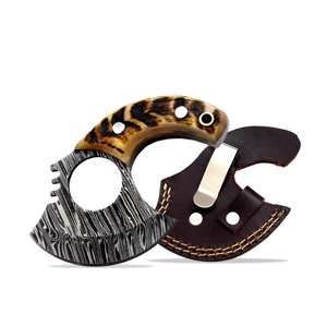 Couteau Ulu en acier Damas personnalisable, manche en bois et corne, fait main, couteau de cuisine multi-usages, étui en cuir spécial, bord OEM - Product Image 1