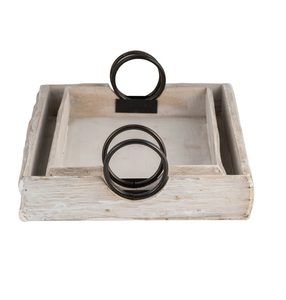 Plateau de service en bois avec poignée en métal pour la maison et la cuisine ensemble de différentes tailles pour café nourriture petit déjeuner dîner - Product Image 3