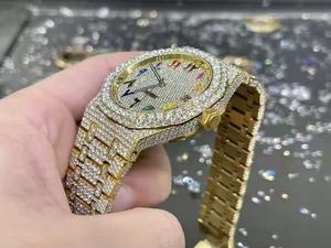 Nouvelle montre de luxe résistante à l'eau avec mouvement mécanique, bracelet en cuir, boîtier en acier inoxydable, diamant de laboratoire VVS Moissanite sur mesure - Product Image 3
