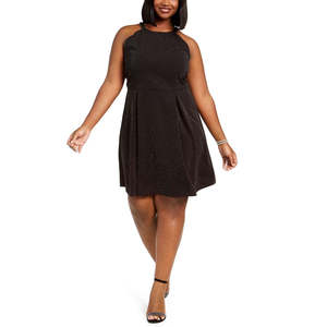 Abito da sera Monteau da donna, taglie forti 3X, con scollo all'americana, glitter, linea ad A, colore antracite, vita impero, confortevole, fantasia floreale - Product Image 1