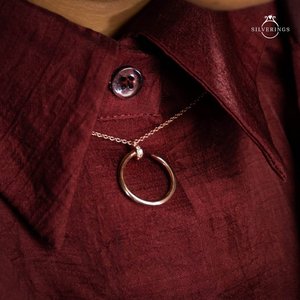 Collar Silverings 925 de Plata de Ley con Diseño de Clavos, Oro Rosa, Zirconia, Diamantes Geométricos, Cadenas con Baño de Rodio, Estilo Moderno para Regalo - Product Image 3
