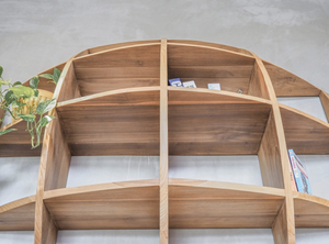 Estante de exhibición de pared de madera de teca hecho a mano organizador de estante flotante único para interiores rústicos modernos espacios de vida hogar café fresco - Product Image 5