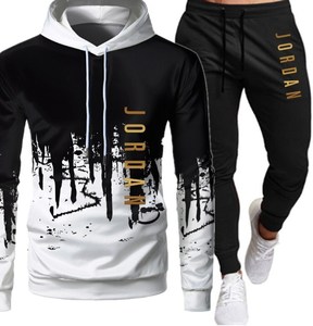 High Quality <b>Slim</b> Fit Winter <b>Black</b> Embroidered Hoodie Jogger Two Piece Set Rhinestone 100% Cotton Tracksuits Manufacturer Men - Product Image 1