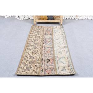 Alfombra Vintage de Lana Beige de Retazos Hecha a Mano Grande 1,8X4 pies Diseño Rectángulo Clásico para Entrada para Adolescentes Altura de Pila de Felpa - Product Image 1