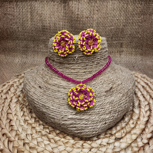 Fuchsia Haldi Bloom <b>Beaded</b> <b>Set</b> Luxury Bohemian Fine Jewelry Gold Plating for Parties Bridal Occasions Stainless Steel Material - Product Image 4