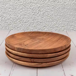 Juego de platos redondos de madera de acacia Natural de diseño elegante, bandejas de madera ligeras para servir, platos, aperitivos de glowin fashion - Product Image 1