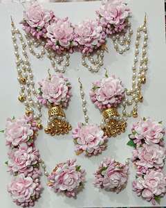 Flor Rosa artificial Multicolor hecho a mano Mehendi y Haldi joyería de boda Floral y Perla conjunto de joyería nupcial accesorio de boda - Product Image 3