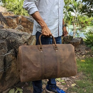 Grand sac de sport en cuir véritable fait à la main unisexe Style Vintage personnalisable voyage week-end pour les vacances de gymnastique Logo personnalisé - Product Image 2