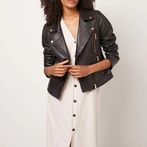 Chaqueta de cuero con cremallera de Color negro de alta calidad con doble cremallera 2023 para mujer, chaqueta de cuero con llamadas y soporte al por mayor para mujer - Product Image 4