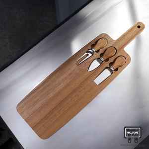 Planche à découper en bois pour usage domestique et commercial, planche à fromage durable et sans danger pour les aliments avec couteau en acier inoxydable inclus - Product Image 2