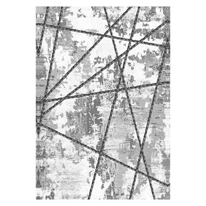 Tapis de salon antidérapant en chenille gris argenté, motif géométrique contemporain imprimé numériquement, lavable en machine - Vente en gros RUGS DEPOT LXDP-0374 - Product Image 1