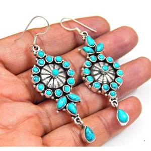 Pendientes colgantes turquesa 92,5 plata Boho Vintage boda joyería estilo religioso regalo perfecto para ella - Product Image 1