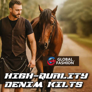 Kilt Escocés Hecho a Mano para Hombre - Kilt de Mezclilla con Pliegues de Dos Tonos, Bolsillo Desmontable y Botones de Latón - Product Image 5