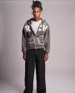 Clothing Manufacturer Acid Wash Double Layer Satin Men'S Sweatshirt Custom Puff Printing Women <b>Streetwear</b> <b>Y2k</b> Hoodie Men - Product Image 3