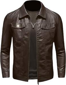 Veste en cuir pour homme en couleur marron Vestes de moto Vintage Faux cuir Outwear Casual Lightweight - Product Image 1
