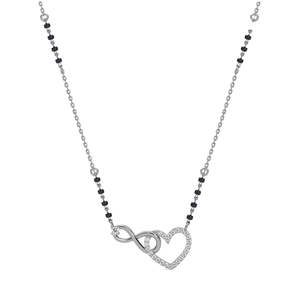 NOVAMART Fine Vintage Heart-Shaped Silver Mangalsutra with Bezel Setting Gift for <b>Wives</b> in White Gold Rose Diamond Jade Zircon M - Product Image 1