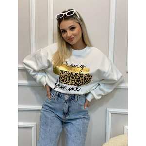 <b>Strong</b> Femme Oversized Crew Neck Sweatshirt Breathable Knitted <b>Fabric</b> with Printed Design - Product Image 2