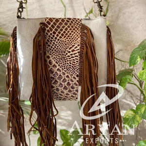 Bolso bandolera con flecos de cuero de vaca a mano de alta calidad para mujer, monederos de hombro de vaquera de cuero genuino a la moda - Product Image 5