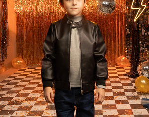 แจ็กเก็ตหนังของเด็กพรีเมี่ยมแบบตั้งได้เสื้อแจ็กเก็ตหนังให้ความอบอุ่นสำหรับเด็กชายเด็กหญิงเสื้อแจ็กเก็ตมีสไตล์ออกแบบได้ตามต้องการ - Product Image 5