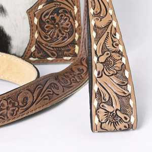 Sac bandoulière vintage western de haute qualité, best-seller, à sangle unique, en cuir véritable, fourrure sculptée, franges en coton, style bohème, fleurs - Product Image 4