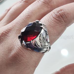 Anillo de Piedra Natural para Hombre, Piedra Preciosa de Granate Rojo Natural, Piedra Natal de Enero, Todos los Tamaños, Joyería Pesada para Fiesta, Anillo de Plata Esterlina 925 - Product Image 2