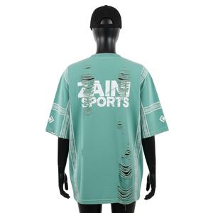 T-shirt femme oversize premium 220 gsm en jersey de coton peigné, toucher doux, couleur vert turquoise, design avec panneaux latéraux. T-shirt en coton pour femme. - Product Image 2