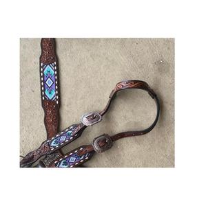 Vente chaude Premium Cuir Marron Headstall Poitrine Collier Tack Set Une Oreille Designer avec Boucle Ardillon Floral Outillage Direct Inde - Product Image 2