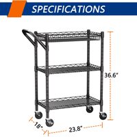 Chariot utilitaire roulant robuste à 3 niveaux, 18 "P X 23.8" W X 36.6 "H Chariots roulants avec roues et guidon