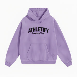 Sudadera con Capucha para Hombre, Estilo Desgastado en la Parte Delantera, Detalles Desgarrados, Mezcla de Algodón, Ajuste Holgado, Transpirable, Informal, para Calle, para Invierno, Cómoda - Product Image 1