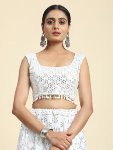 Trendmalls Lehenga Choli para Mujer, Corte en A, Color Blanco Natural, Georgette Bordado, Ecológico, Transpirable, con Dupatta (L67) - Product Image 4