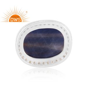 ออกแบบแฮนด์เมดดีเงินสเตอร์ลิงธรรมชาติเพชรและพลอยสีฟ้าไพลินจี้เพชรผู้ผลิตเครื่องประดับ - Product Image 3