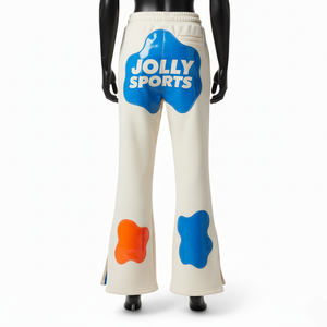 Pantalones de Mujer con Corte Acampanado, Tela Premium de Felpa de Algodón y Poliéster de 300 GSM, Color Crema, Diseño Multipanel, Logotipo Termoadhesivo - Product Image 2