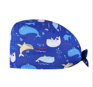 Blue Patterned Unisex <b>Scrub</b> <b>Cap</b> with Nature Print for Hospital Use Cotton Polyester Woven Fabric Seamless Fusing - Product Image 5