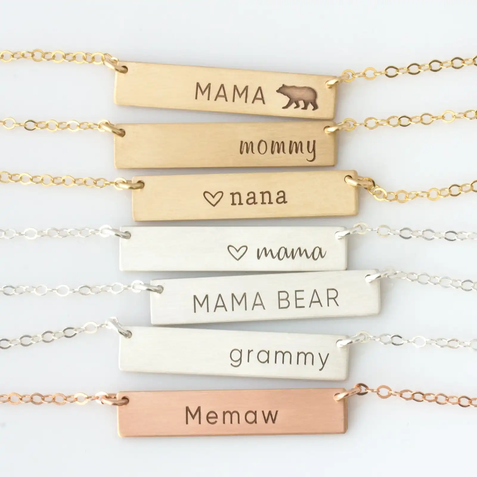 Custom Mama Bar Necklaces Mother Day Jewelry Gift 925 Sterling Silver Mom Mama Gold Bar Necklace