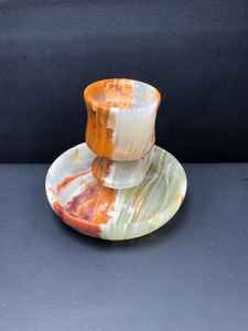 Calice et support décoratifs en onyx multicolore, élégante décoration de table en pierre artisanale pour la maison et le bureau, idées cadeaux, art - Product Image 2