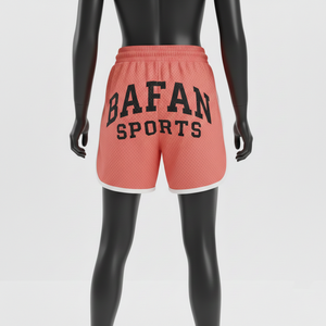 Shorts de sport pour femmes en maille polyester respirante, tissu de qualité supérieure 180 GSM, coupe décontractée, logo brodé. - Product Image 2