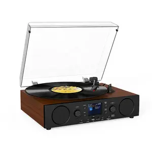 Verkaufsschlager aus Holzmaterial hochwertiger 3 Geschwindigkeits-Retro-Vintage-Tonabnehmer Dab FM Radio Bluetooth-Uhr-Tonabnehmer