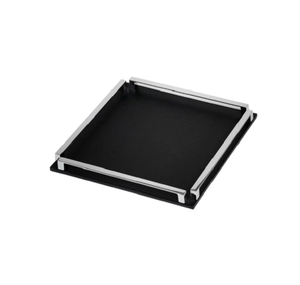 ถาดไม้ใส่อาหารทำด้วยมือพร้อมด้ามจับสแตนเลสถาดขนมสีดำ - Product Image 1