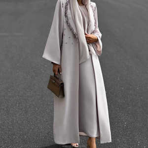 Luxueux dubaï Abaya ouvert épars perlé soie Anti-rides musulman robe complète haute qualité personnalisé modestie printemps automne - Product Image 1
