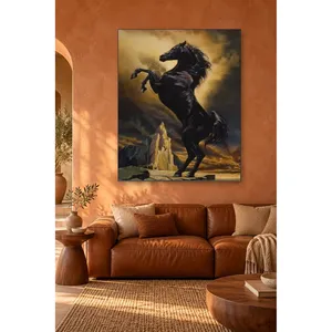Impression sur toile de cheval noir en pleine course contre des nuages dorés de Fida - Product Image 1