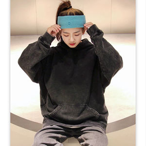 Sudadera con capucha de algodón de gran tamaño Vintage Black Acid Wash para hombres y mujeres Hip Hop Casual Pullover Sudadera - Product Image 5