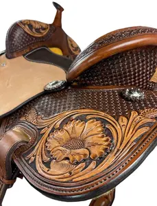 Western Saddle Tack Nuevo diseño Barril de cuero genuino Racing Horse Saddle Tamaño 10-18 pulgadas Tarifa al por mayor India - Product Image 3