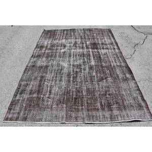 Alfombra turca Vintage moderna, rectángulo grande de 5,8x8,3 pies, diseño de retazos gris hecho a mano, Tabriz de látex de lana para pasillo de dormitorio - Product Image 1