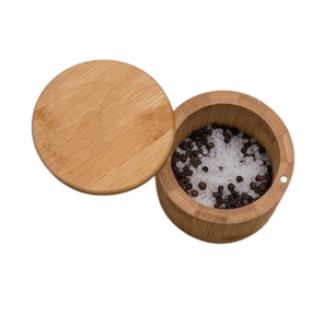 Cuenco de sal y especias, utensilios de cocina hechos a mano, cuenco de azúcar de madera de roble con tapa, juego de Azucareros redondos de gran venta - Product Image 1